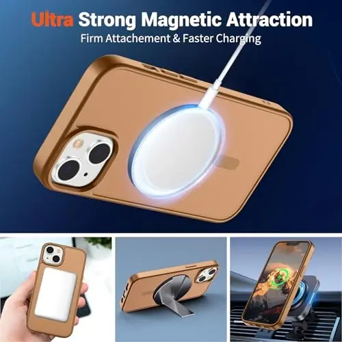 SUPFINE Magnetic for iPhone 14 Case & iPhone 13 Case (MagSafe bilan mos)(Harbiy darajadagi tushishdan himoya) Yupqa yarim shaffof mat zarbga chidamli telefon qopqog'i, jigarrang - 5