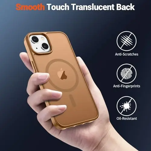 SUPFINE Magnetic for iPhone 14 Case & iPhone 13 Case (MagSafe bilan mos)(Harbiy darajadagi tushishdan himoya) Yupqa yarim shaffof mat zarbga chidamli telefon qopqog'i, jigarrang - 6