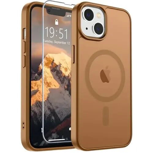 SUPFINE Magnetic for iPhone 14 Case & iPhone 13 Case (MagSafe bilan mos)(Harbiy darajadagi tushishdan himoya) Yupqa yarim shaffof mat zarbga chidamli telefon qopqog'i, jigarrang 