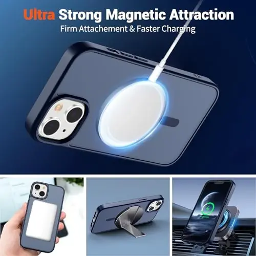 SUPFINE Magnetic for iPhone 14 Case & iPhone 13 Case with Screen Protector (Compatible with MagSafe)(Military Grade Drop Protection) Translucent Matte Shockproof Phone Cover,Dark Blue - 5