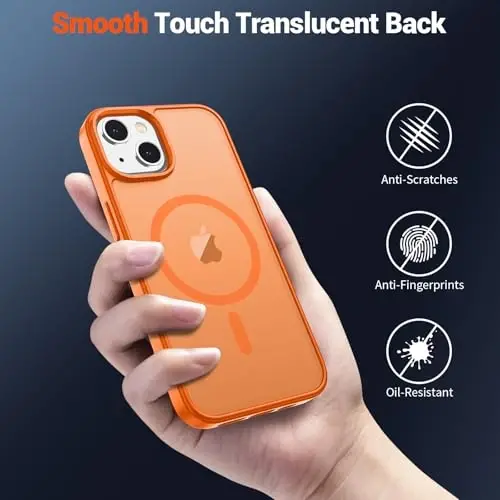 SUPFINE Magnetic for iPhone 14 Case & iPhone 13 Case with Screen Protector (Compatible with MagSafe)(Military Grade Drop Protection) Translucent Matte Shockproof Phone Cover,Starry Orange - 6
