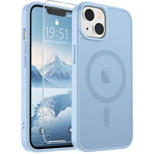 SUPFINE Magnetic for iPhone 14 Plus Case/15 Plus Case Glacier Blue | With Screen Protector, Translucent Matte, Compatible with MagSafe, Military Grade Drop Proof, Rugged Shockproof Protective - 1