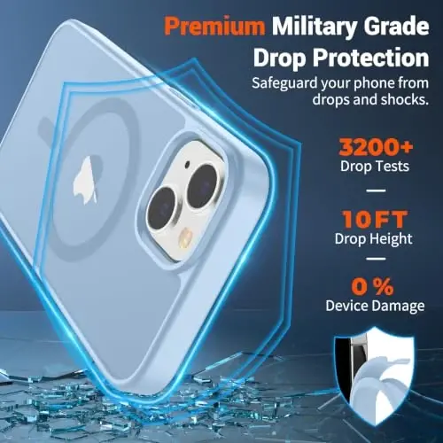 SUPFINE Magnetic for iPhone 14 Plus Case/15 Plus Case Glacier Blue | With Screen Protector, Translucent Matte, Compatible with MagSafe, Military Grade Drop Proof, Rugged Shockproof Protective - 3