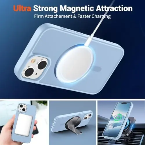 SUPFINE Magnetic for iPhone 14 Plus Case/15 Plus Case Glacier Blue | With Screen Protector, Translucent Matte, Compatible with MagSafe, Military Grade Drop Proof, Rugged Shockproof Protective - 5