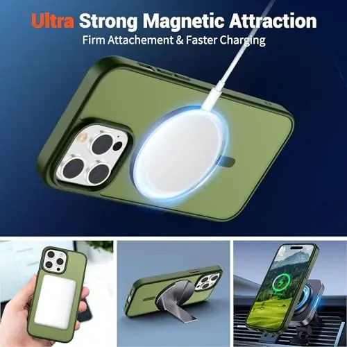 SUPFINE Magnetic for iPhone 14 Pro Case (Compatible with MagSafe) (Military Grade Drop Protection) Slim Translucent Matte Shockproof with Anti-Fingerprint Phone Case,Cangling Green - 6