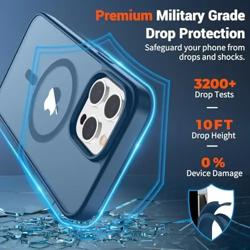 SUPFINE Magnetic for iPhone 14 Pro Case (Compatible with MagSafe) (Military Grade Drop Protection) Slim Translucent Matte Shockproof with Anti-Fingerprint Phone Case,Deep Blue - SUPFINE (1)