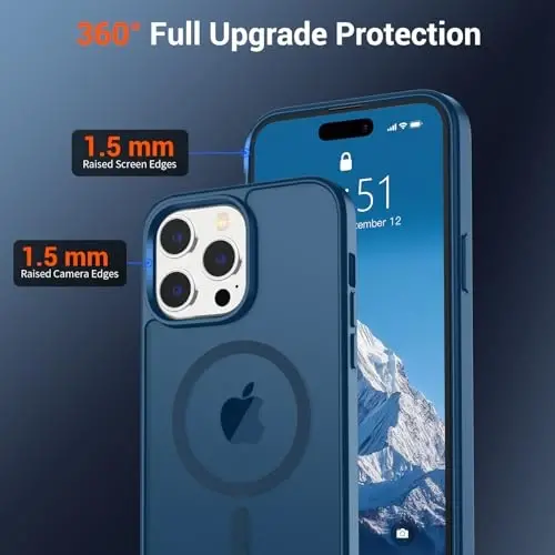 SUPFINE Magnetic for iPhone 14 Pro Case (Compatible with MagSafe) (Military Grade Drop Protection) Slim Translucent Matte Shockproof with Anti-Fingerprint Phone Case,Deep Blue - 3