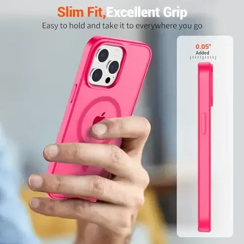 SUPFINE Magnetic for iPhone 14 Pro Case (Compatible with MagSafe) (Military Grade Drop Protection) Slim Translucent Matte Shockproof with Anti-Fingerprint Phone Case,Hot Pink - 4