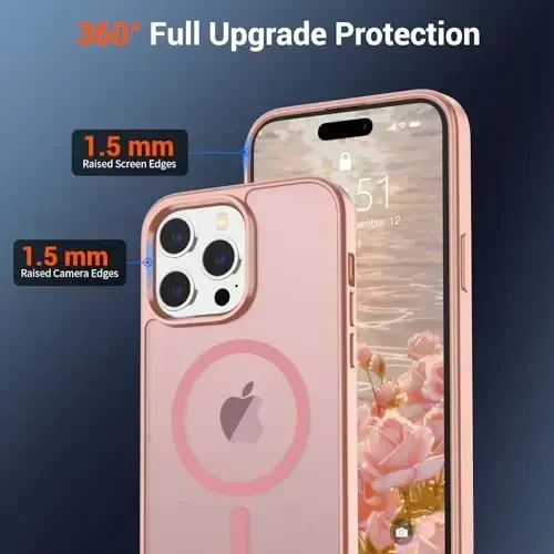 SUPFINE Magnetic for iPhone 14 Pro Case (Compatible with MagSafe) (Military Grade Drop Protection) Slim Translucent Matte Shockproof with Anti-Fingerprint Phone Case,Pink - 6