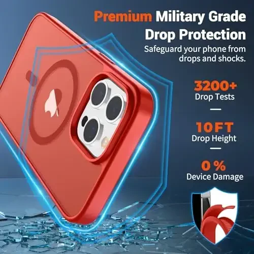 SUPFINE Magnetic for iPhone 14 Pro Case (Compatible with MagSafe) (Military Grade Drop Protection) Slim Translucent Matte Shockproof with Anti-Fingerprint Phone Case,Red - 2