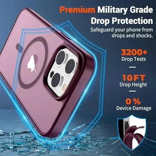 SUPFINE Magnetic for iPhone 14 Pro Case (Compatible with MagSafe) (Military Grade Drop Protection) Slim Translucent Matte Shockproof with Anti-Fingerprint Phone Case,Wine Red - 2