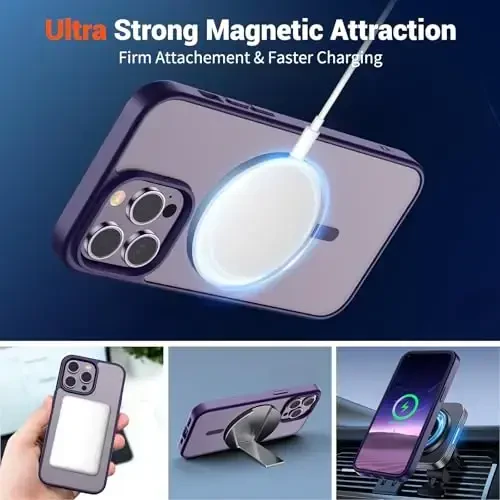 SUPFINE Magnetic for iPhone 14 Pro Case (Compatible with MagSafe) (Military Grade Drop Protection) Translucent Matte Shockproof Phone Case, Dark Purple - 7