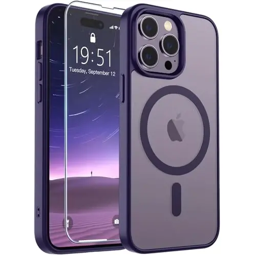 SUPFINE Magnetic for iPhone 14 Pro Case (Compatible with MagSafe) (Military Grade Drop Protection) Translucent Matte Shockproof Phone Case, Dark Purple - 1