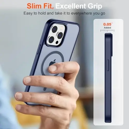 SUPFINE Magnetic for iPhone 14 Pro Case (Compatible with MagSafe) (Military Grade Drop Protection) Translucent Matte Shockproof Phone Case,Navy Blue - 4