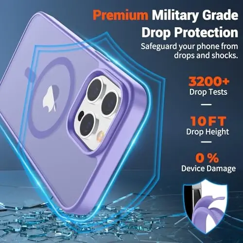SUPFINE Magnetic for iPhone 14 Pro Case (Compatible with MagSafe) (Military Grade Drop Protection) Translucent Matte Shockproof with Anti-Fingerprint Phone Case,Purple - 3