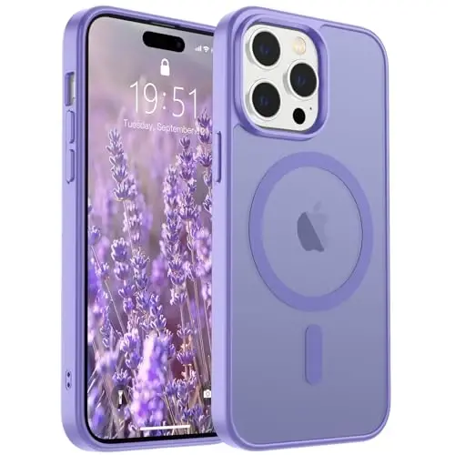 SUPFINE Magnetic for iPhone 14 Pro Case (Compatible with MagSafe) (Military Grade Drop Protection) Translucent Matte Shockproof with Anti-Fingerprint Phone Case,Purple - SUPFINE