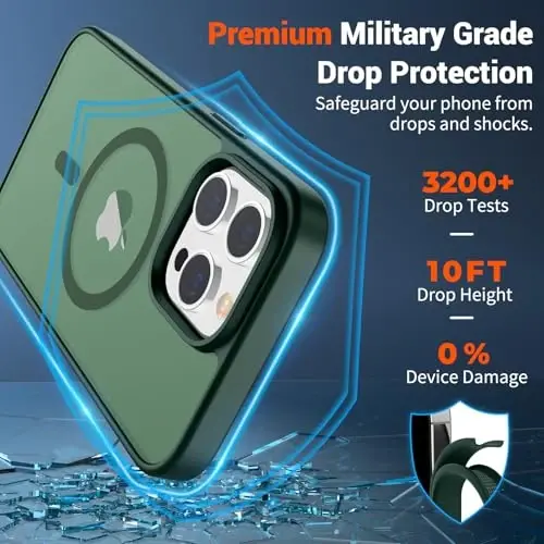 SUPFINE Magnetic for iPhone 14 Pro Case (Compatible with MagSafe)(Military Grade Drop Protection) Translucent Matte Shockproof Phone Case,Forest Green - 2