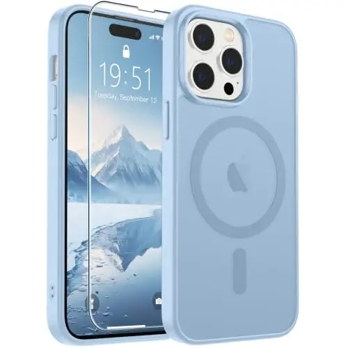SUPFINE Magnetic for iPhone 14 Pro Case Glacier Blue | With Screen Protector, Translucent Matte, Compatible with MagSafe, Military Grade Drop Proof, Rugged Shockproof Protective - 1