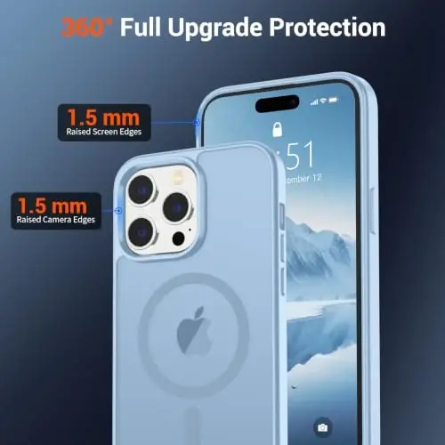 SUPFINE Magnetic for iPhone 14 Pro Case Glacier Blue | With Screen Protector, Translucent Matte, Compatible with MagSafe, Military Grade Drop Proof, Rugged Shockproof Protective - 4