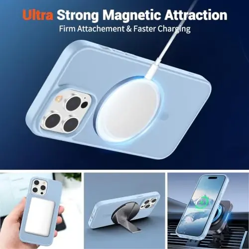 SUPFINE Magnetic for iPhone 14 Pro Case Glacier Blue | With Screen Protector, Translucent Matte, Compatible with MagSafe, Military Grade Drop Proof, Rugged Shockproof Protective - 5