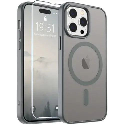 SUPFINE Magnetic for iPhone 14 Pro Case (MagSafe bilan mos) (Harbiy darajadagi tushishdan himoya) Yengil o'tkazgich mat Shokka qarshi barmoq izlariga qarshi telefon qutisi, kulrang - 1