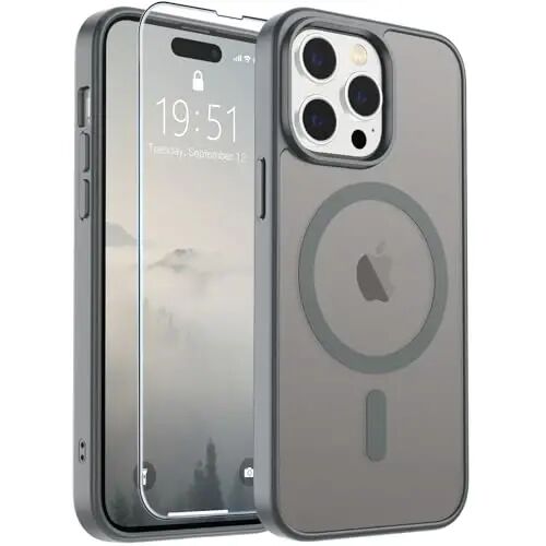 SUPFINE Magnetic for iPhone 14 Pro Case (MagSafe bilan mos) (Harbiy darajadagi tushishdan himoya) Yengil o'tkazgich mat Shokka qarshi barmoq izlariga qarshi telefon qutisi, kulrang 