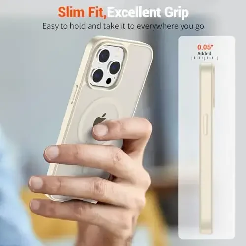 SUPFINE Magnetic for iPhone 14 Pro Case (MagSafe bilan mos) (Harbiy darajadagi tushishdan himoya) Yupqa shaffof mato zarbga chidamli barmoq izlariga qarshi telefon qutisi, Antik oq - 4
