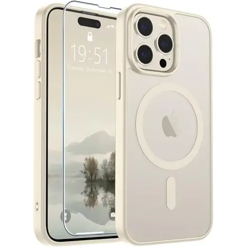 SUPFINE Magnetic for iPhone 14 Pro Case (MagSafe bilan mos) (Harbiy darajadagi tushishdan himoya) Yupqa shaffof mato zarbga chidamli barmoq izlariga qarshi telefon qutisi, Antik oq - 1