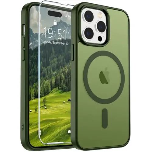 SUPFINE Magnetic for iPhone 14 Pro Case (MagSafe bilan mos) (Harbiy darajadagi tushishdan himoya) Yupqa yarim shaffof mat zarbga chidamli barmoq izlariga qarshi telefon qutisi, Cangling Green 