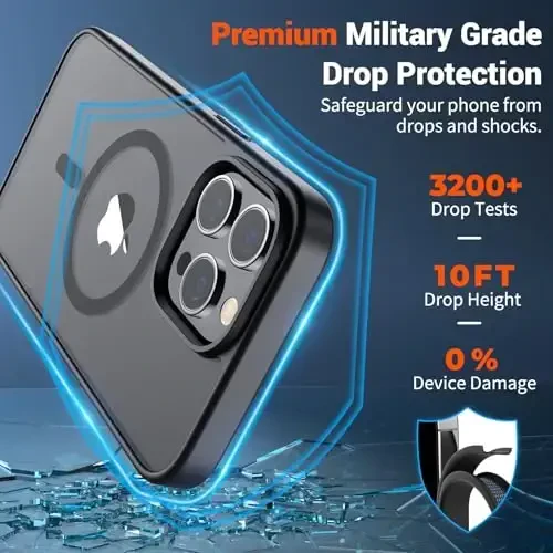 SUPFINE Magnetic for iPhone 14 Pro Case (MagSafe bilan mos) (Harbiy darajadagi tushishdan himoya) Yupqa yarim shaffof mato zarbga chidamli barmoq izlariga qarshi telefon qutisi, qora - 2