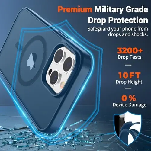 SUPFINE Magnetic for iPhone 14 Pro Case (MagSafe bilan mos) (Harbiy darajadagi tushishdan himoya) Yupqa yarim shaffof mato zarbga chidamli barmoq izlariga qarshi telefon qutisi, to'q ko'k - SUPFINE (1)