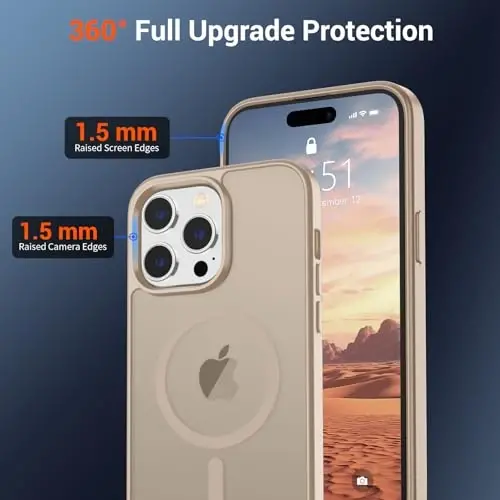 SUPFINE Magnetic for iPhone 14 Pro Case(MagSafe bilan mos)(Harbiy darajadagi tushishdan himoya) Yupqa yarim shaffof mato zarbga chidamli barmoq izlariga qarshi telefon qutisi, Sahroi Oltin - 5