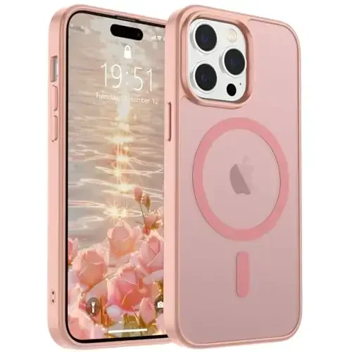 SUPFINE Magnetic for iPhone 14 Pro Max Case (Compatible with MagSafe) (Military Grade Drop Protection) Slim Translucent Matte Shockproof with Anti-Fingerprint Phone Case,Pink - 5