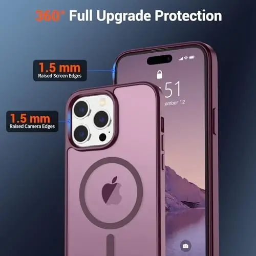 SUPFINE Magnetic for iPhone 14 Pro Max Case (Compatible with MagSafe) (Military Grade Drop Protection) Slim Translucent Matte Shockproof with Anti-Fingerprint Phone Case,Wine Red - 5