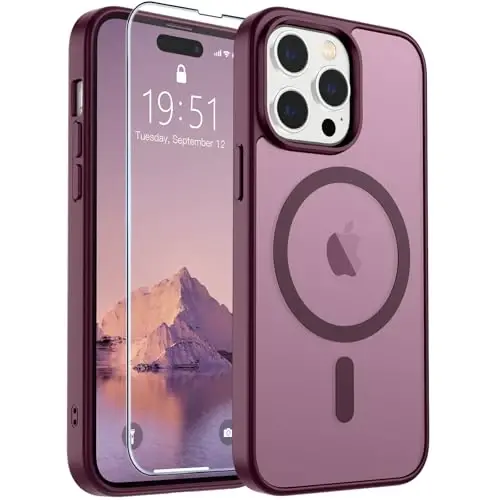 SUPFINE Magnetic for iPhone 14 Pro Max Case (Compatible with MagSafe) (Military Grade Drop Protection) Slim Translucent Matte Shockproof with Anti-Fingerprint Phone Case,Wine Red - 1