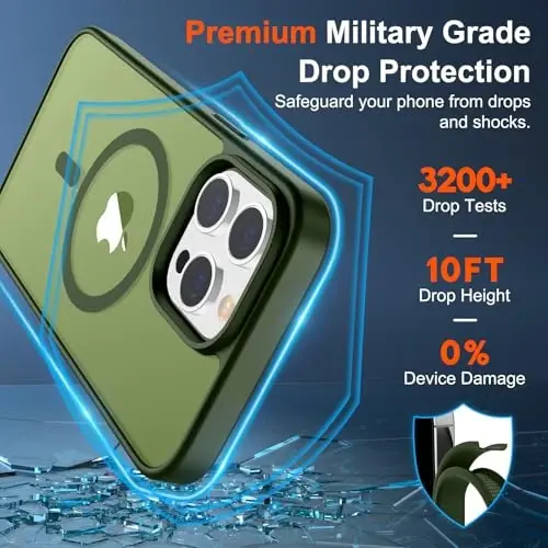 SUPFINE Magnetic for iPhone 14 Pro Max Case (Compatible with MagSafe) (Military Grade Drop Protection) Translucent Matte Shockproof Phone Case,Cangling Green - 3