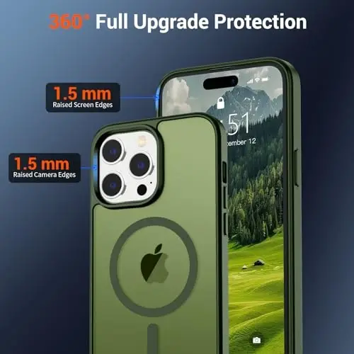 SUPFINE Magnetic for iPhone 14 Pro Max Case (Compatible with MagSafe) (Military Grade Drop Protection) Translucent Matte Shockproof Phone Case,Cangling Green - 4
