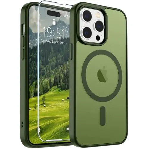 SUPFINE Magnetic for iPhone 14 Pro Max Case (Compatible with MagSafe) (Military Grade Drop Protection) Translucent Matte Shockproof Phone Case,Cangling Green 