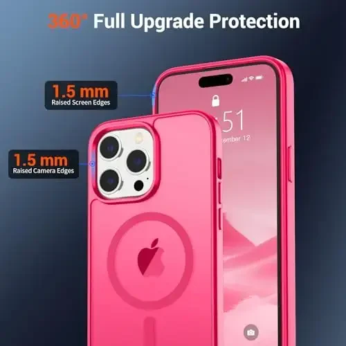 SUPFINE Magnetic for iPhone 14 Pro Max Case (MagSafe bilan mos) (Harbiy darajadagi tushishdan himoya) Yupqa shaffof mato zarbga chidamli barmoq izlariga qarshi telefon qutisi, Hot Pink - 6