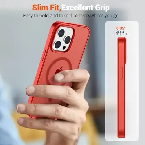 SUPFINE Magnetic for iPhone 14 Pro Max Case (MagSafe bilan mos) (Harbiy darajadagi tushishdan himoya) Yupqa yarim shaffof mat Shokga chidamli, barmoq izlariga qarshi telefon gʻilofi, Qizil - 4