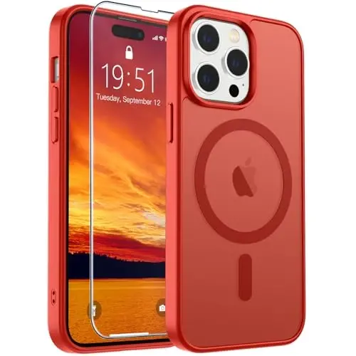 SUPFINE Magnetic for iPhone 14 Pro Max Case (MagSafe bilan mos) (Harbiy darajadagi tushishdan himoya) Yupqa yarim shaffof mat Shokga chidamli, barmoq izlariga qarshi telefon gʻilofi, Qizil - 1