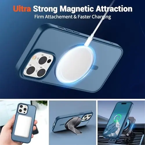 SUPFINE Magnetic for iPhone 14 Pro Max Case (MagSafe bilan mos) (Harbiy darajadagi tushishdan himoya) Yupqa yarim shaffof mat zarbga chidamli barmoq izlariga qarshi telefon qutisi, To‘q ko‘k - 6