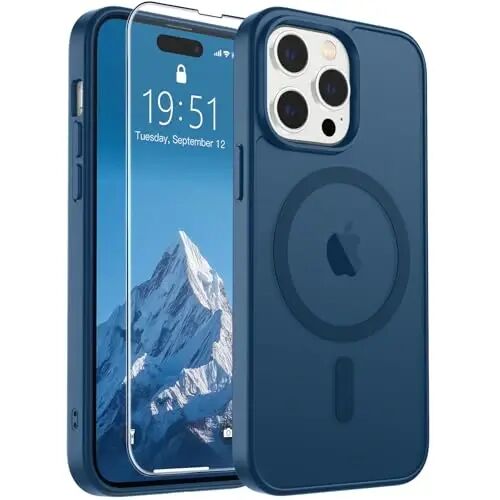 SUPFINE Magnetic for iPhone 14 Pro Max Case (MagSafe bilan mos) (Harbiy darajadagi tushishdan himoya) Yupqa yarim shaffof mat zarbga chidamli barmoq izlariga qarshi telefon qutisi, To‘q ko‘k 