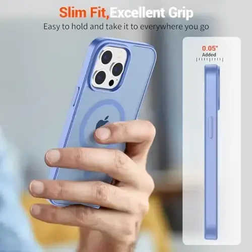 SUPFINE Magnetic for iPhone 14 Pro Max Case (MagSafe bilan mos) (Harbiy darajadagi tushishdan himoya) Yupqa yarim shaffof mato zarbga chidamli, barmoq izlariga qarshi telefon qutisi, ko'k binafsha - 4