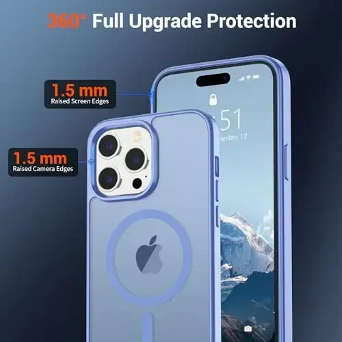 SUPFINE Magnetic for iPhone 14 Pro Max Case (MagSafe bilan mos) (Harbiy darajadagi tushishdan himoya) Yupqa yarim shaffof mato zarbga chidamli, barmoq izlariga qarshi telefon qutisi, ko'k binafsha - 6