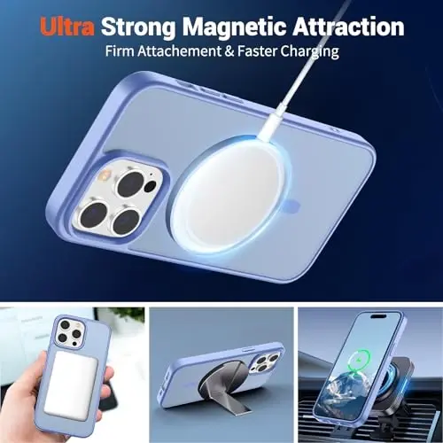SUPFINE Magnetic for iPhone 14 Pro Max Case (MagSafe bilan mos) (Harbiy darajadagi tushishdan himoya) Yupqa yarim shaffof mato zarbga chidamli, barmoq izlariga qarshi telefon qutisi, ko'k binafsha - 6