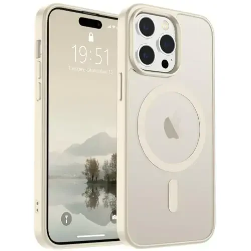 SUPFINE Magnetic for iPhone 14 Pro Max Case (MagSafe bilan mos keladi) (Harbiy darajadagi tushishdan himoya) Yupqa yarim shaffof mat zarbga chidamli, barmoq izlariga qarshi telefon g'ilofi, antiqa oq - 5