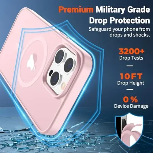 SUPFINE Magnetic for iPhone 14 Pro Max Case with Screen Protector (Compatible with MagSafe) (Military Grade Drop Protection) Translucent Matte Shockproof Phone Cover,Light Pink - 3