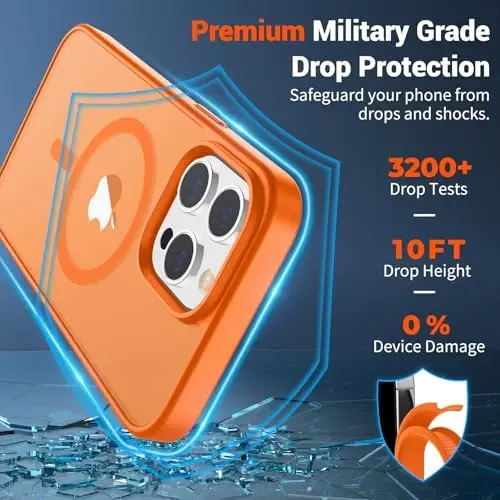SUPFINE Magnetic for iPhone 14 Pro Max Case with Screen Protector (Compatible with MagSafe) (Military Grade Drop Protection) Translucent Matte Shockproof Phone Cover,Starry Orange - 3