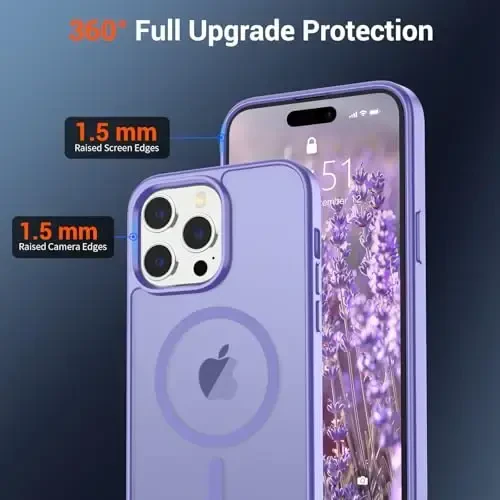 SUPFINE Magnetic for iPhone 14 Pro Max Case(Compatible with MagSafe)(Military Grade Drop Protection) Slim Translucent Matte Shockproof with Anti-Fingerprint Phone Case,Purple - 6